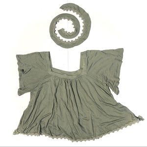 Flowy Square Neck Top with Matching Hair Ribbon 🎀